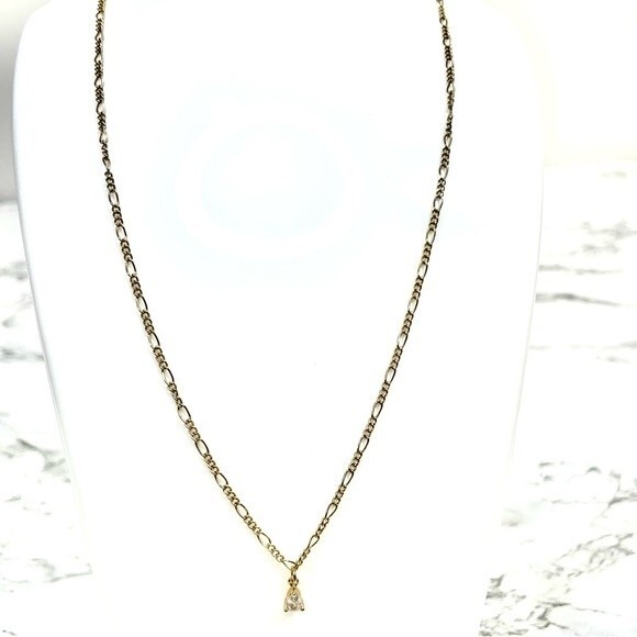 Teardrop Solitaire Rhinestone Gold Tone Necklace - Picture 4 of 8